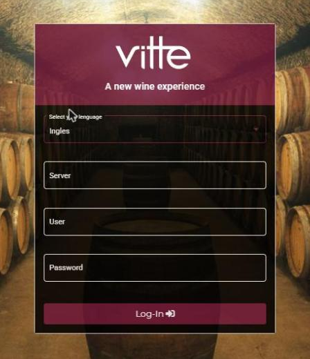 Panel sign-in screen with Language, Server, User and Password