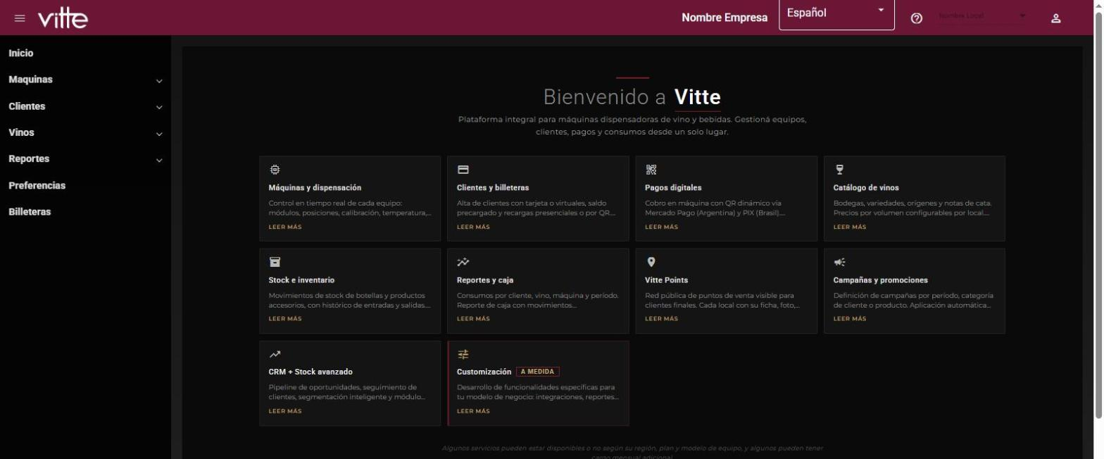 Inicio del panel con el menú lateral de un usuario Pro