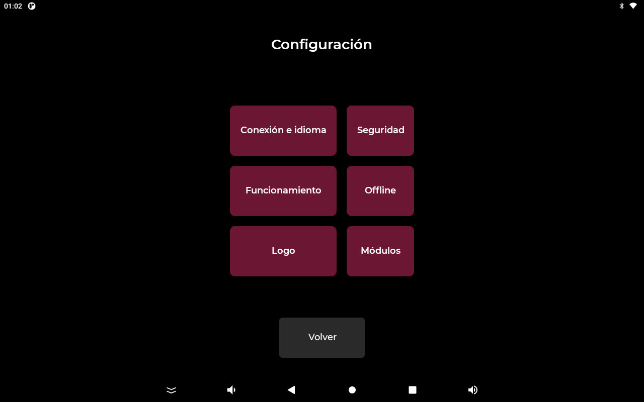 Menú de configuración con seis botones