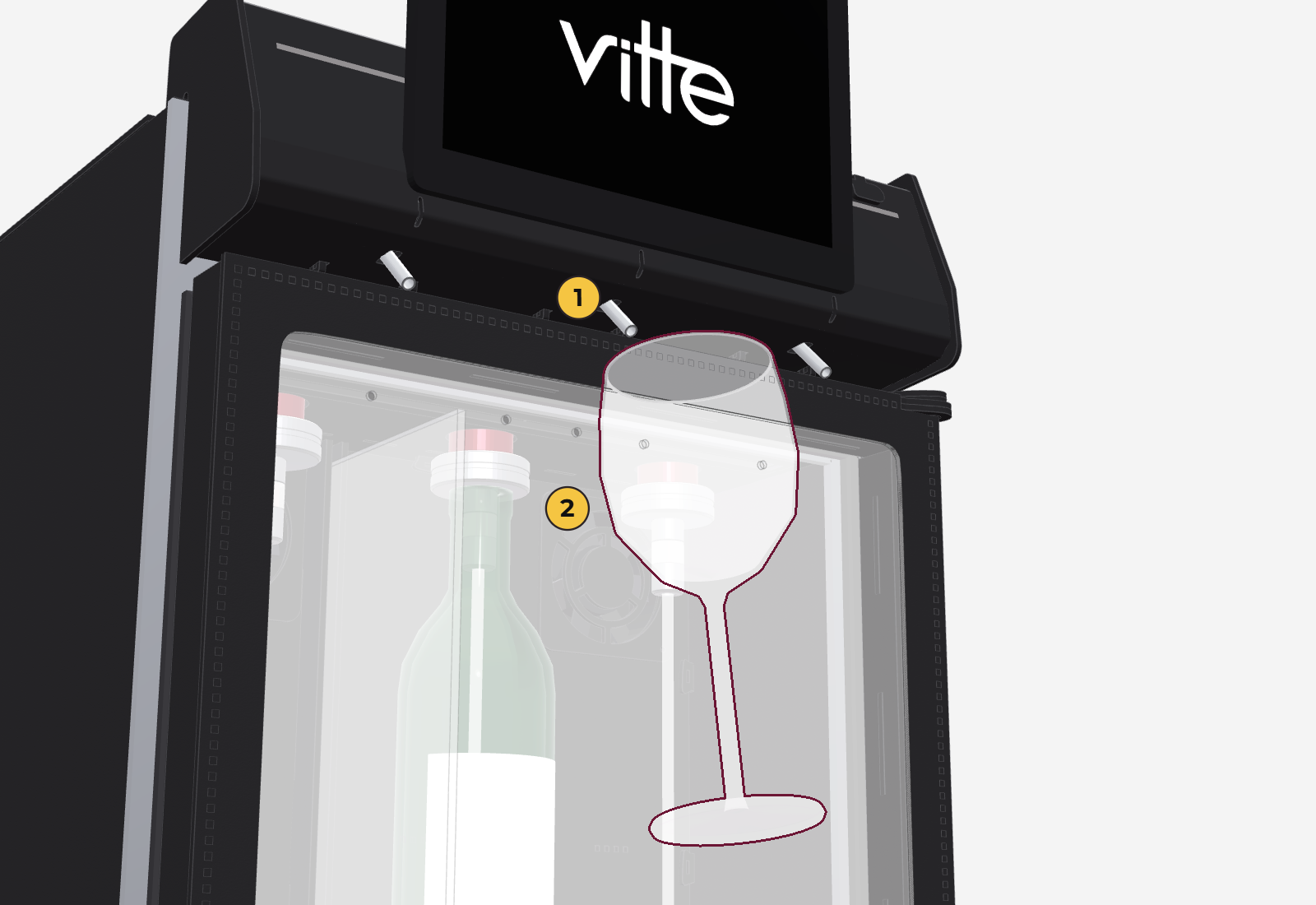 Copa de vino puesta debajo del pico, delante de la puerta cerrada