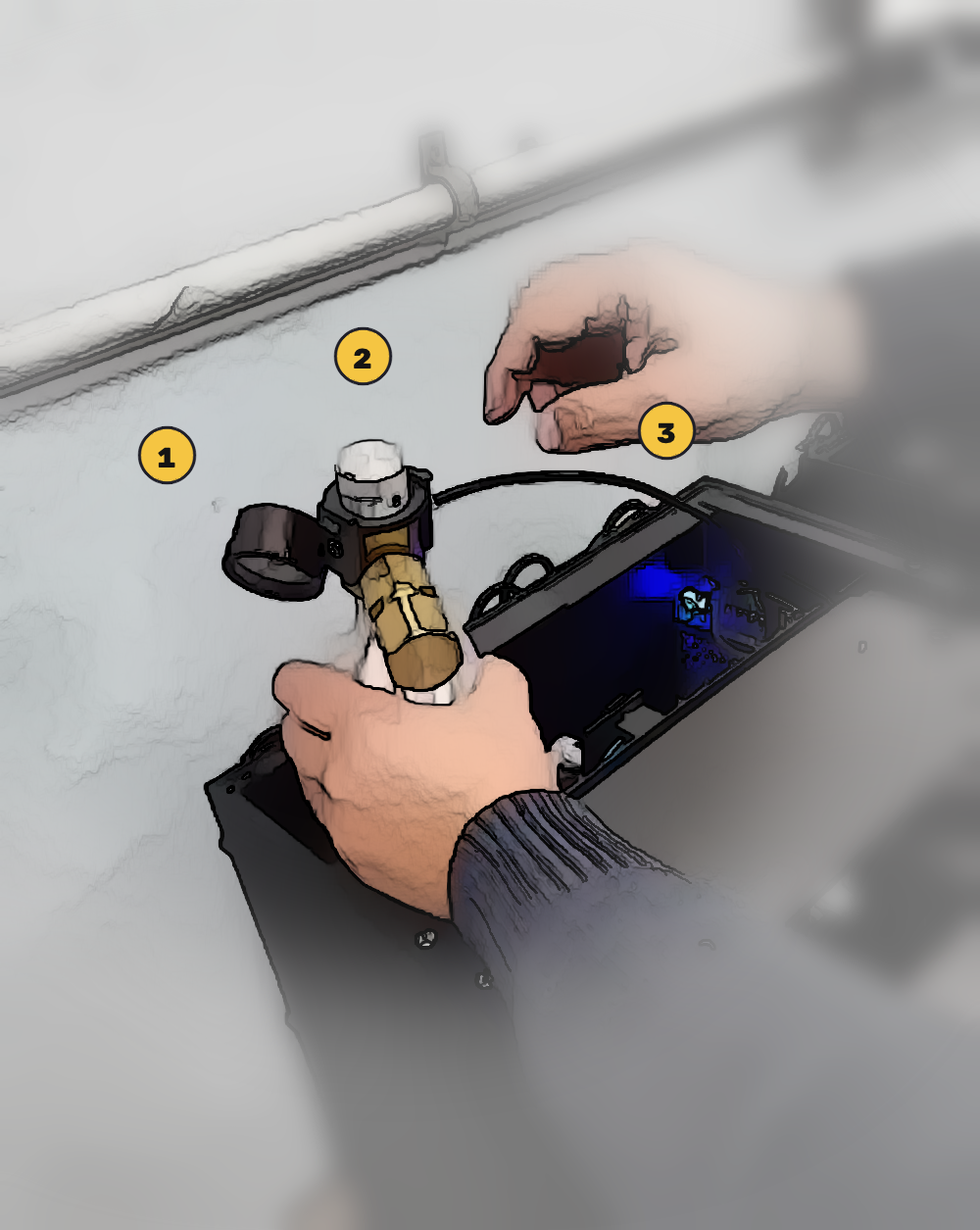 Small gas cylinder with the pressure gauge, the aluminum cap and the hose