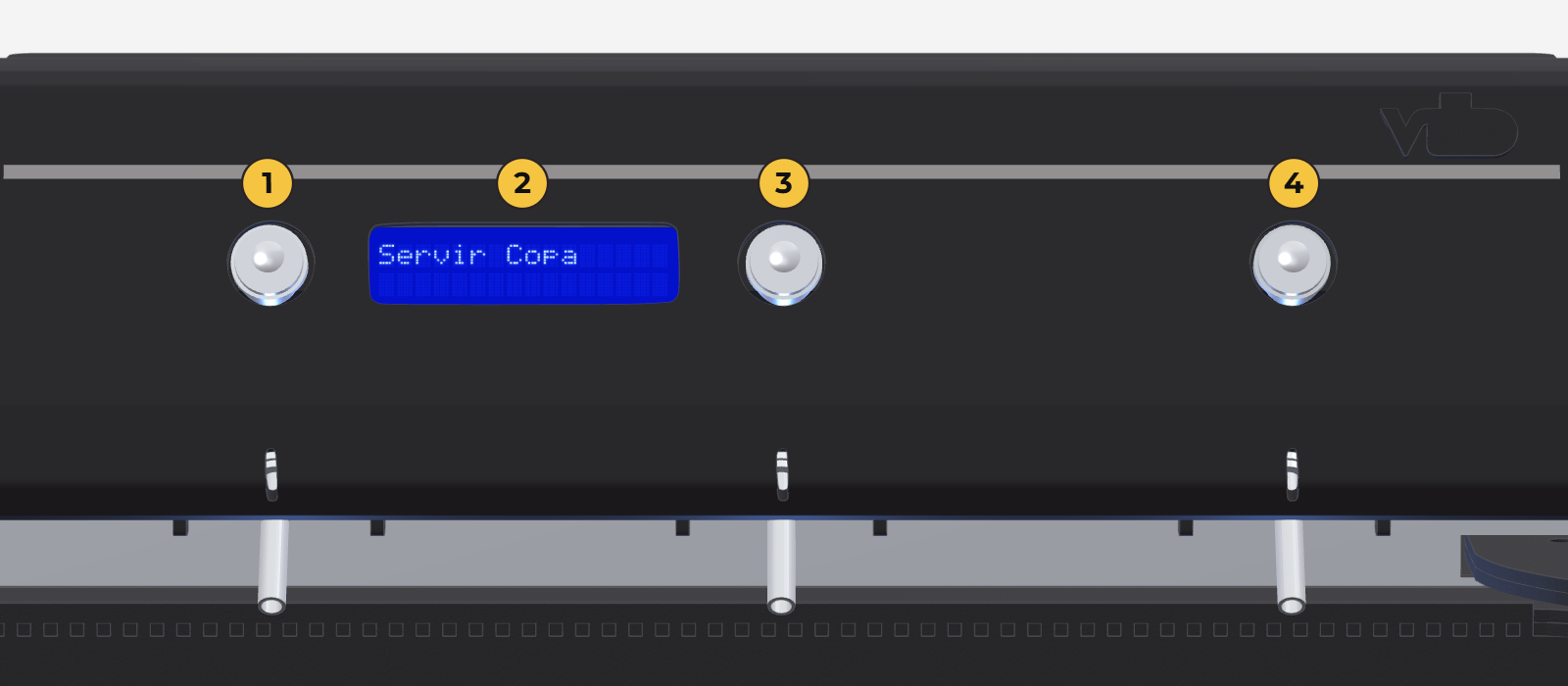 Painel de controle do Classic com a tela acesa e os três botões