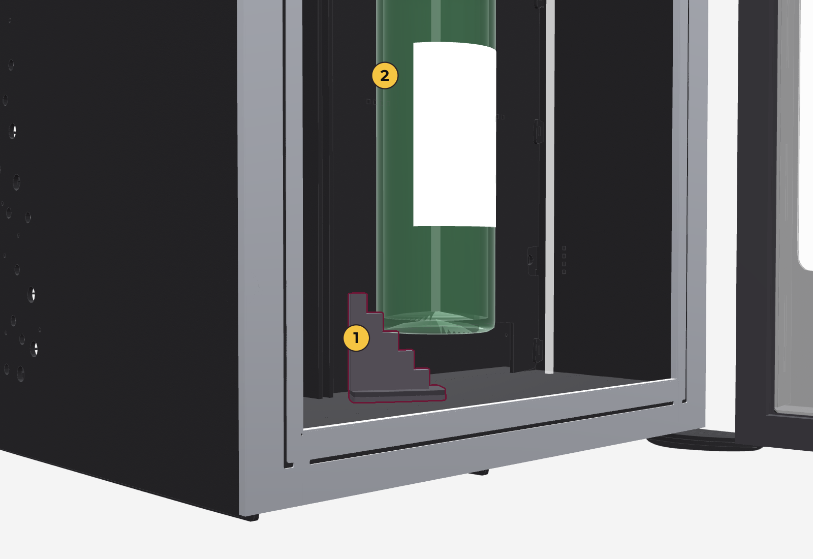Step placed diagonally on the floor with a bottle resting on one step
